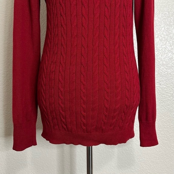 Talbots Wool Blend Red Fisherman Cable Knit Long Sleeves Sweater, Sz Medium - Picture 4 of 13